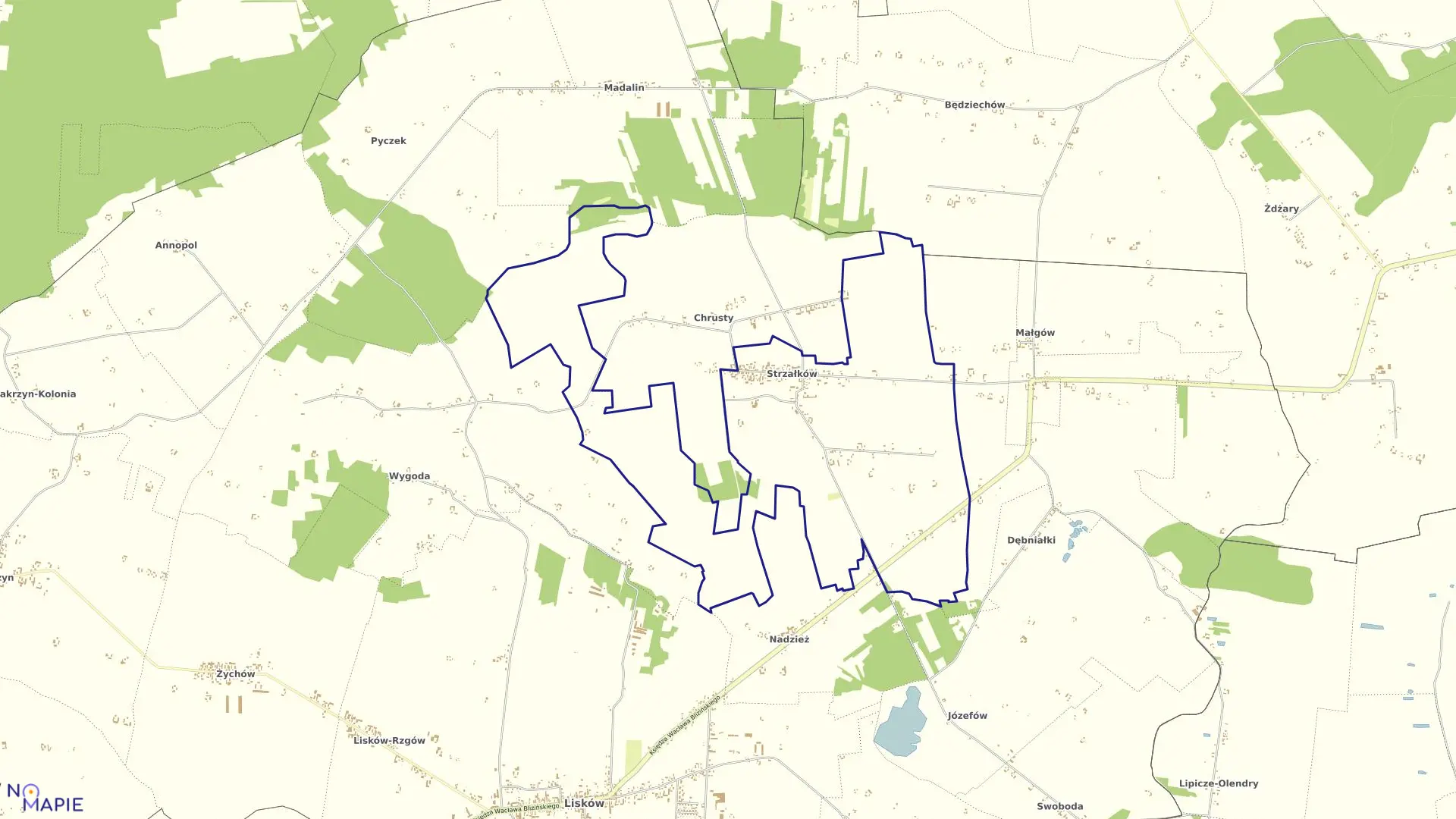 Mapa obrębu STRZAŁKÓW w gminie Lisków